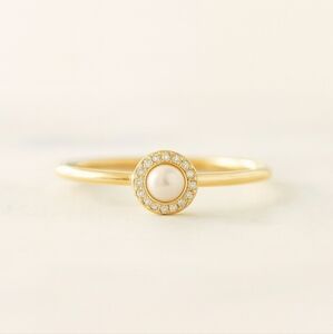 Dainty Soft Glow Pearl Halo Stacking Ring